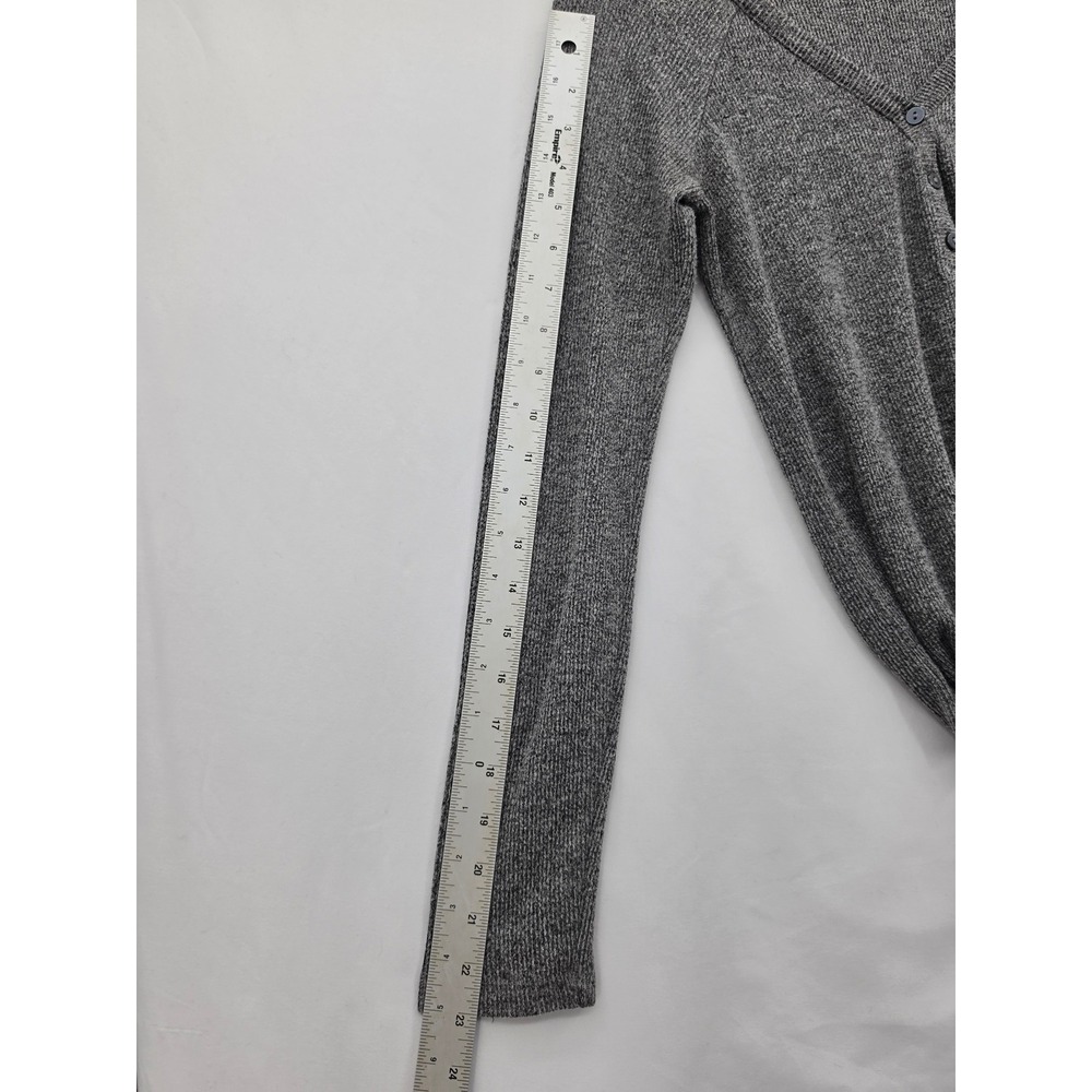 Universal Thread Gray Marl Ribbed Henley Top Long Sleeve Raglan Small Soft Basic - Picture 13 of 13